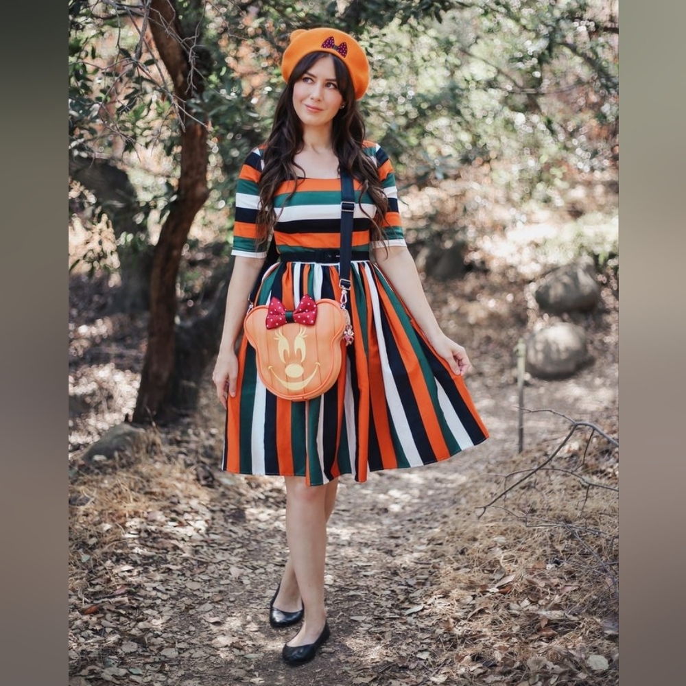 Unique Vintage/Collectif Amber Lea Pumpkin Stripe Dress Size M - Picture 5 of 16